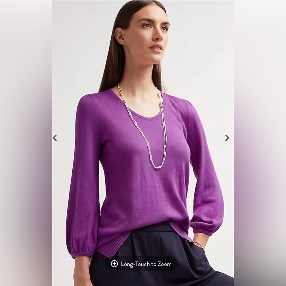 J. Jill Wearever Silk-Blend Blouson-Sleeve
Sweater Purple Long Sleeve Blouse SP